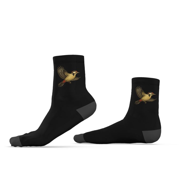 Ladies Bird Socks, Woodpecker, Black, 3-6 UK