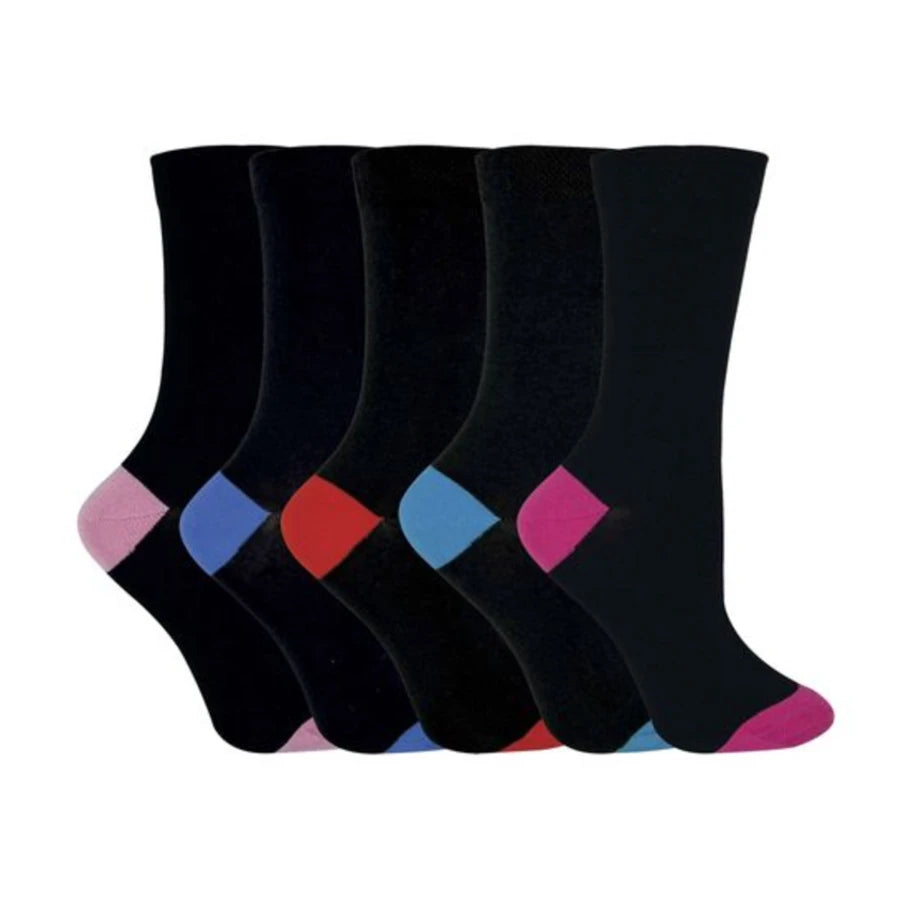 Sock Snob - 5 Pairs Ladies Coloured Heel & Toe Socks