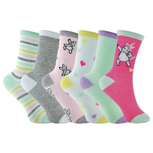 Sock Snob - 6 Pairs Girls Unicorn Design Socks