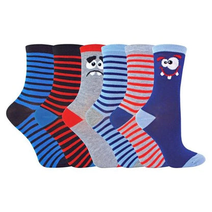 Sock Snob - 6 Pairs Boys Faces & Dinosaur Socks
