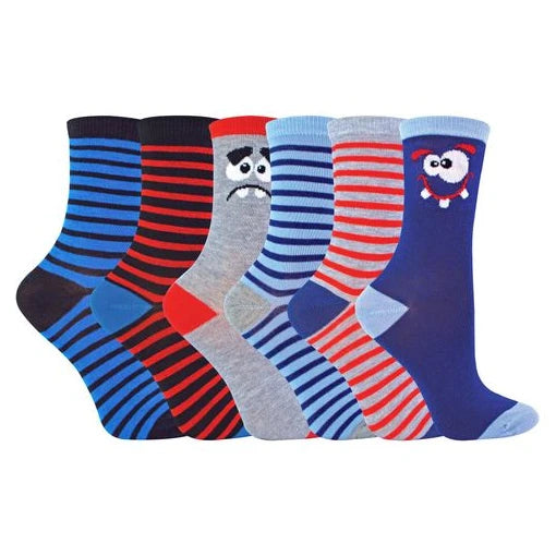 Sock Snob - 6 Pairs Boys Faces & Dinosaur Socks