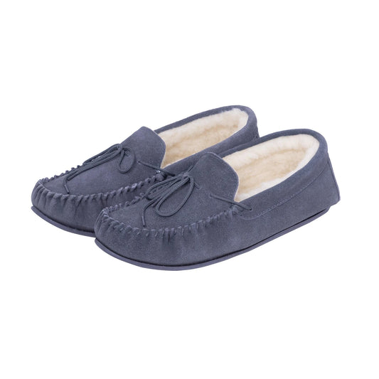 Nordvek Men's Sheepskin Suede Moccasin Slippers With Rubber Sole