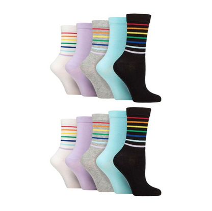 Wildfeet - 10 Pairs Ladies Patterned Crew Socks