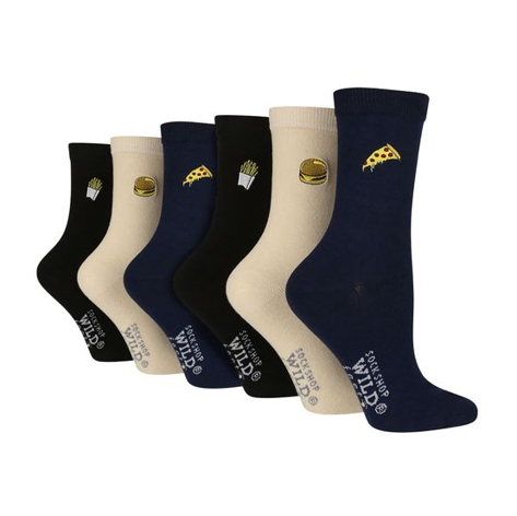 Wildfeet - 6 Pack Ladies Embroidered Crew Socks