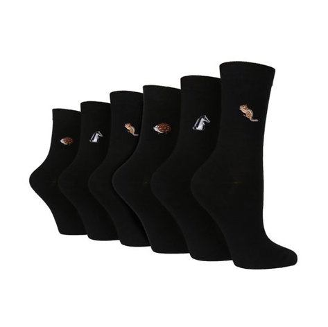 Wildfeet - 6 Pack Ladies Embroidered Crew Socks