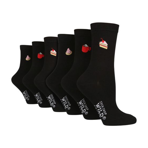 Wildfeet - 6 Pack Ladies Embroidered Crew Socks