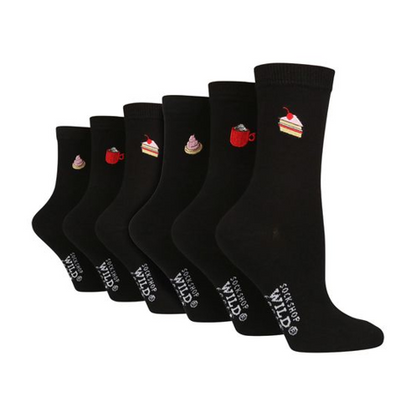 Wildfeet - 6 Pack Ladies Embroidered Crew Socks