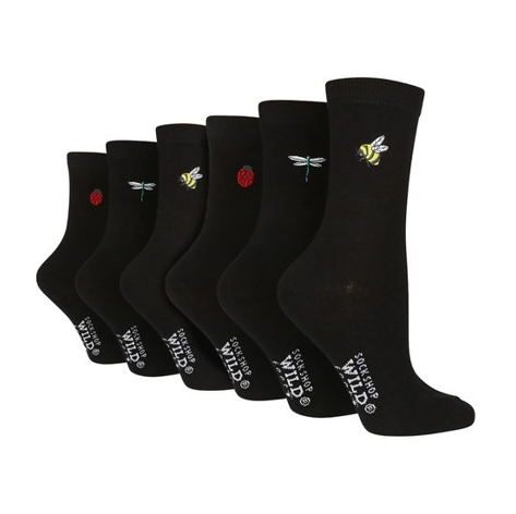 Wildfeet - 6 Pack Ladies Embroidered Crew Socks