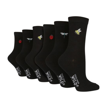 Wildfeet - 6 Pack Ladies Embroidered Crew Socks