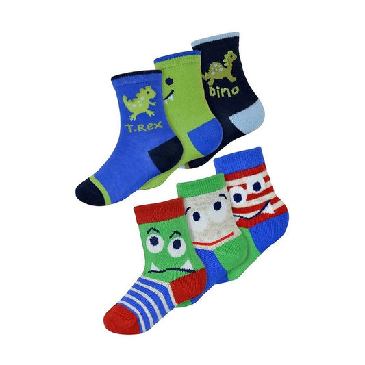 Baby Boys 6 Pack Monsters / Dinosaur Socks