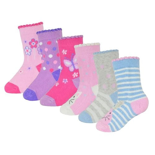 Baby Girls 6 Pack Butterfly / Animal Design Socks