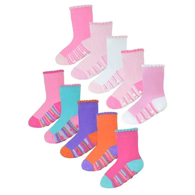 Baby Girls 10 Pack Heel & Toe Socks with Grippers