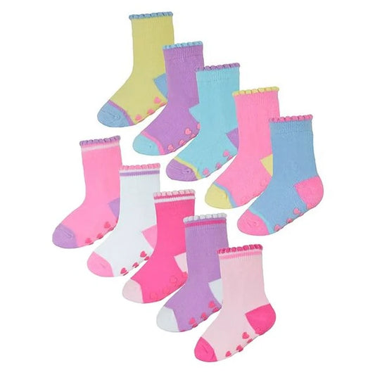 Baby Girls 10 Pack Heel & Toe Socks with Grippers