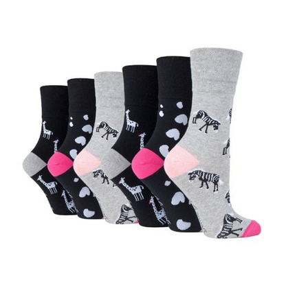 Gentle Grip - Ladies 6 Pack Non Elastic Patterned Socks