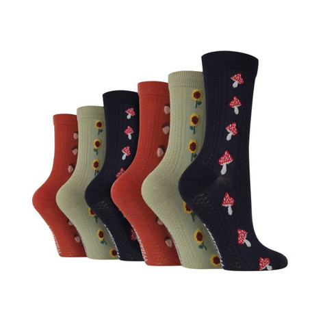 Wildfeet - 6 Pack Ladies Texture Knit Patterned Socks