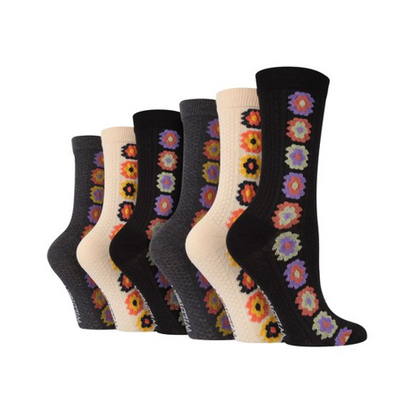 Wildfeet - 6 Pack Ladies Texture Knit Patterned Socks